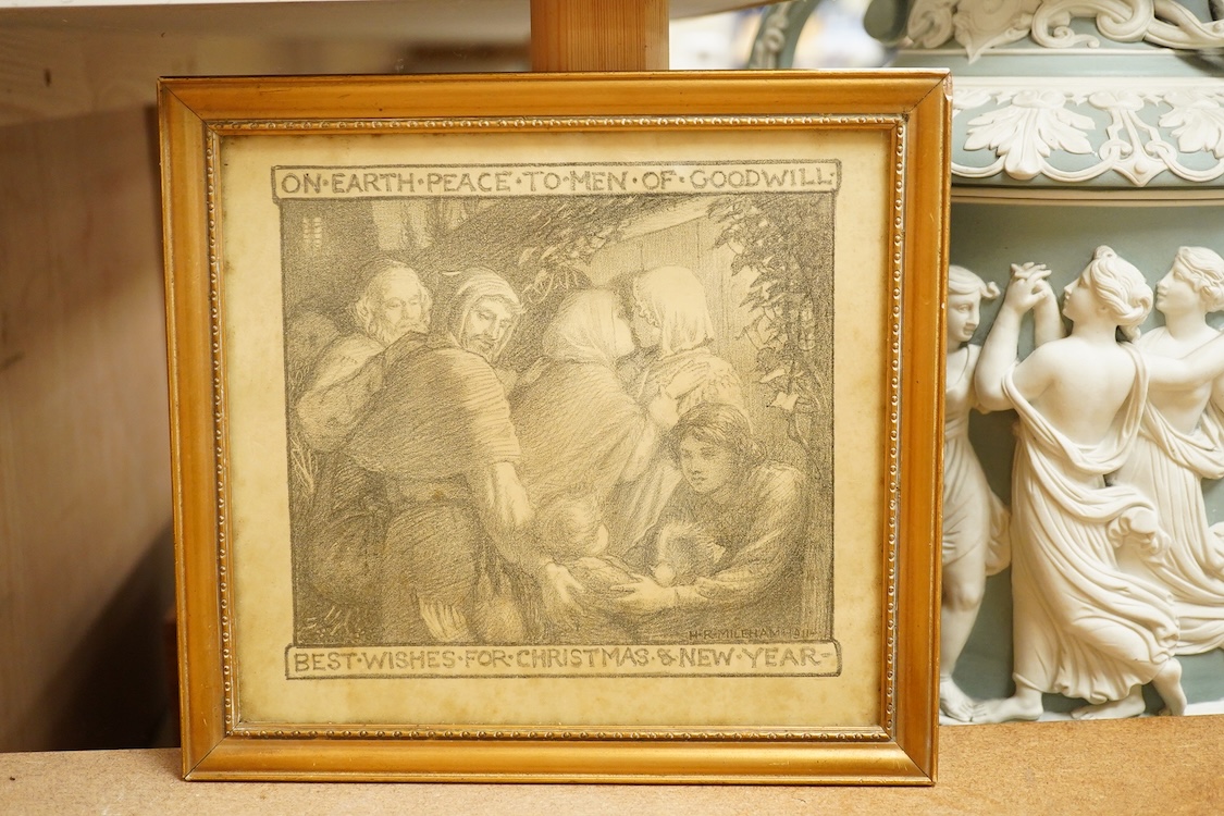 Harry Mileham (1875-1957), Two works to include: 'For mine eyes have seen thy salvation', two Christmas and New Year sketches, each signed and dated 1911 and 1912, largest 18 x 19cm
